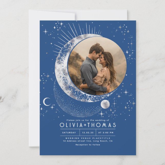 Mystical Moon Starry Night Wedding Foto Einladung (Vorderseite)