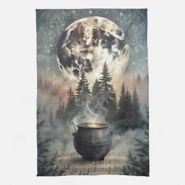 Mystical Moonlit Forest Cauldron - Hexchy Magic Ar Geschirrtuch (Vertikal)