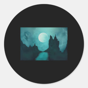 Mystical Moonlit Landscape Fantasy Night Scene Dre Runder Aufkleber