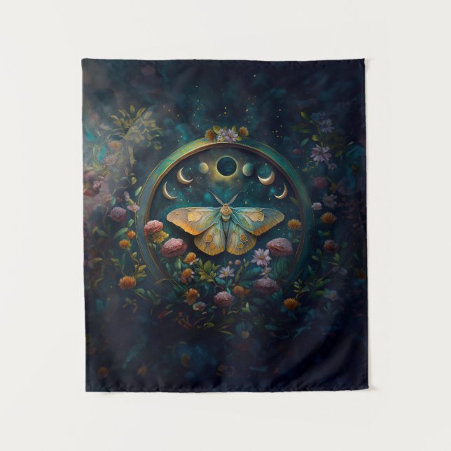 Mystical Moth and Moon Phases Portal Art Wandteppich (Vorderseite)