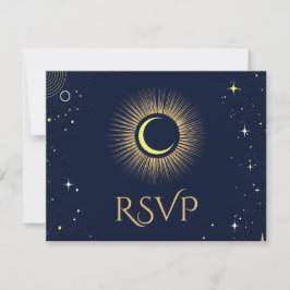 Mystical Navy Celestis Moon Wedding RSVP Karte