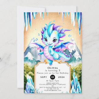 Mystical Niedlich Ice Dragon Geburtstag Einladung