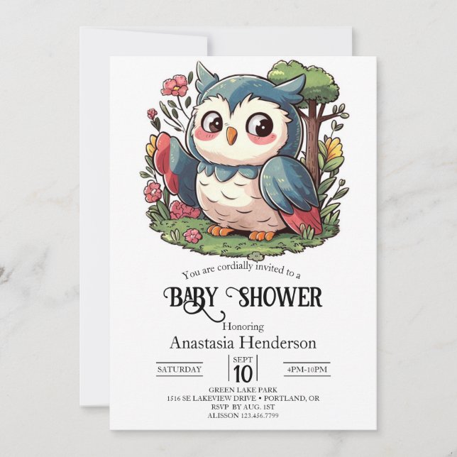 Mystical Niedlich Owl Baby Dusche Einladung (Vorderseite)