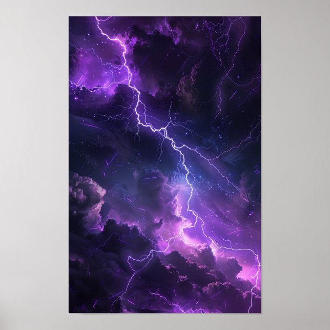Mystical Night Sky mit Lila Blitzgerät Poster (Vorne)