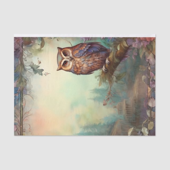 Mystical Owl Misty Italianate Gebäude Decoupage Seidenpapier (Vorderseite)