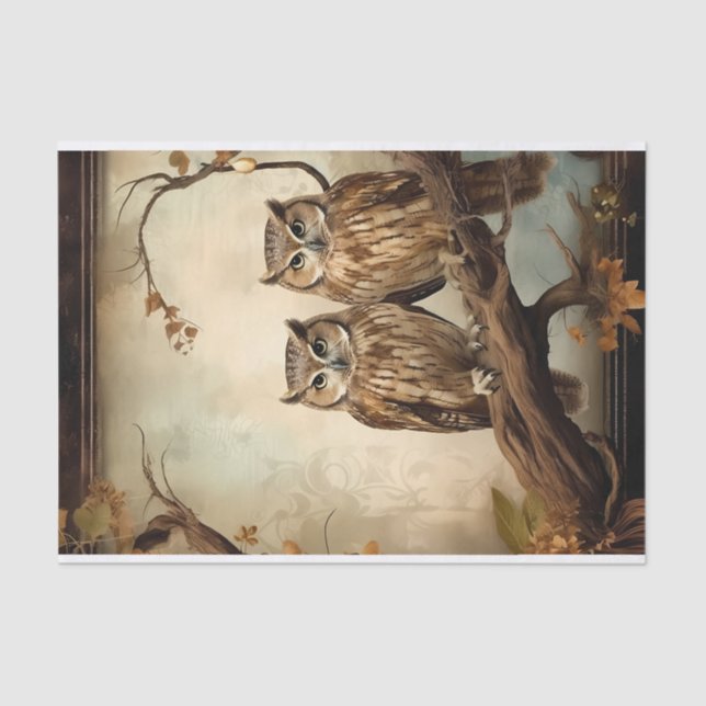 Mystical Owls Sepia Style Decoupage Seidenpapier (Vorderseite)