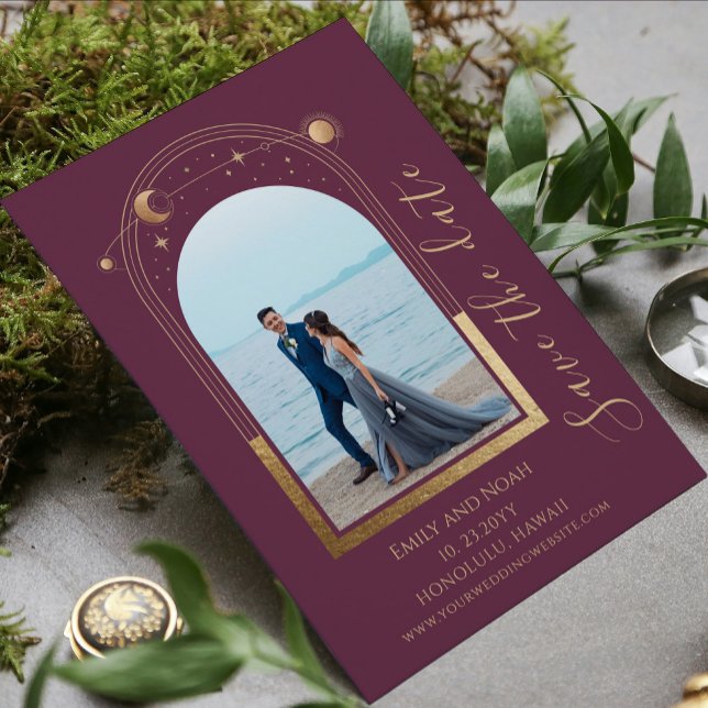 Mystical Plum Gold Sun Moon Stars Space Save The Date (Von Creator hochgeladen)