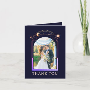 Mystical Rainbow Blue Sun Moon Stars Foto Wedding Dankeskarte