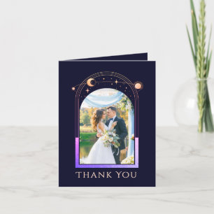 Mystical Rainbow Blue Sun Moon Stars Foto Wedding Dankeskarte