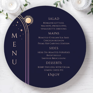 Mystical Rainbow Blue Sun Moon Stars Space Wedding Menükarte
