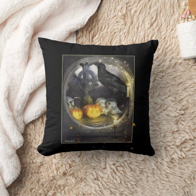 Mystical Raven Bird Black Throw Kissen (Decke)