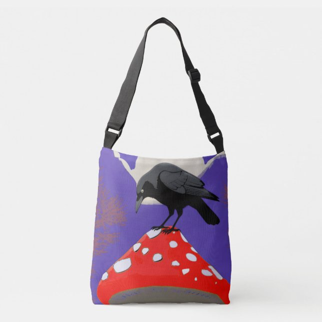 🖤 Mystical Raven Crossbody Bag Tragetaschen Mit Langen Trägern (Vorderseite)