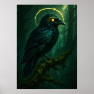 Mystical Raven mit Golden Halo Fantasy Poster