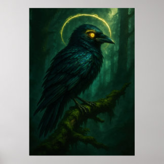 Mystical Raven mit Golden Halo Fantasy Poster