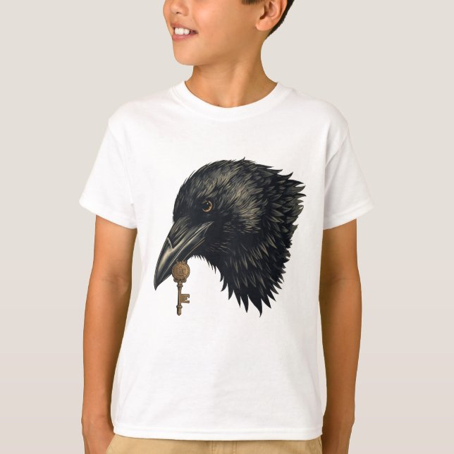Mystical Raven mit Key Illustration T-Shirt (Vorderseite)