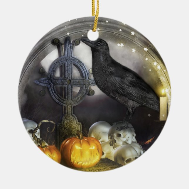 Mystical Raven Samhain Doppelseitiges Ornament (Vorne)