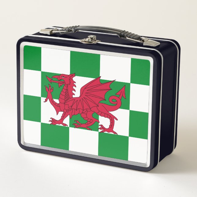 Mystical Red Celtic Dragon Flag Wales Metall Brotdose (Vorderseite)