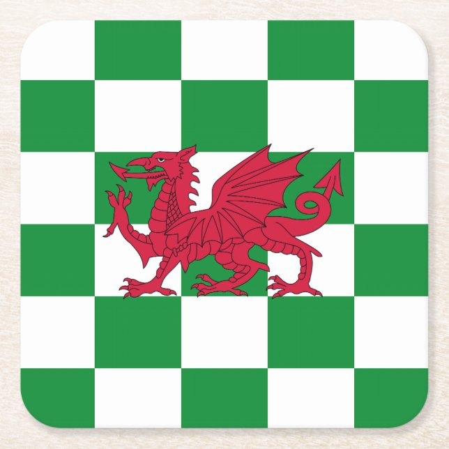 Mystical Red Celtic Dragon Flag Wales Rechteckiger Pappuntersetzer (Vorderseite)