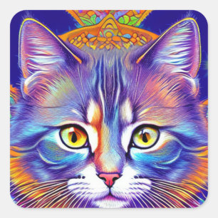 Mystical Royal Cat Quadratischer Aufkleber