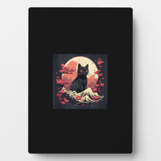 Mystical Sakura Night_ Schwarze Katze mit Vollmond Fotoplatte