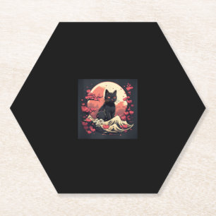 Mystical Sakura Night_ Schwarze Katze mit Vollmond Untersetzer