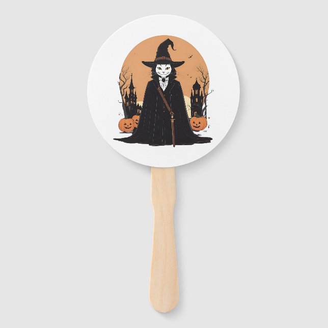 Mystical Salem Black Cat mit Pumpkins Fächer (Vorderseite)