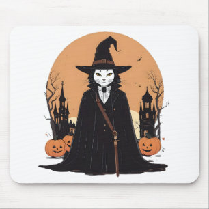 Mystical Salem Black Cat mit Pumpkins Mousepad