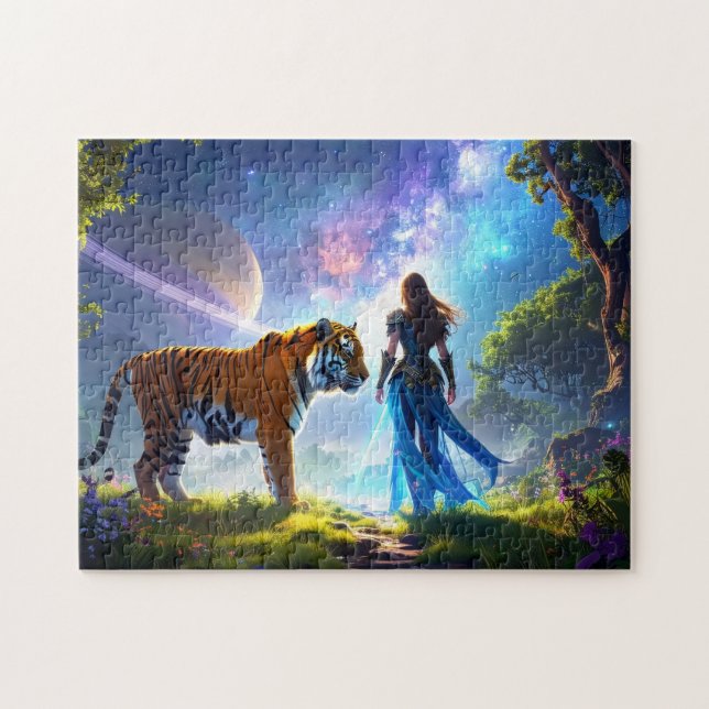 Mystical Scifi Fantasy Tiger and Goddess Warrior  (Horizontal)