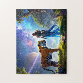 Mystical Scifi Fantasy Tiger and Goddess Warrior 