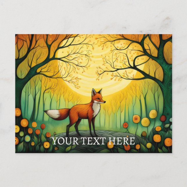 Mystical Spring Forest Fox Blumenbemalung Postkarte (Vorderseite)