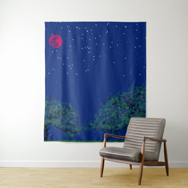 Mystical Starry Night Landscape Wandteppich (Beispiel)