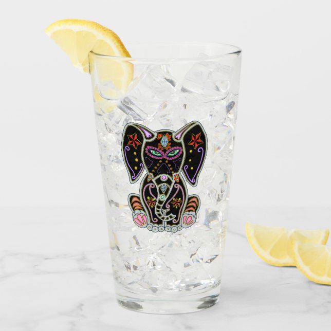 Mystical Sugar Skull Elephant Glas (Vorderseite Ice)
