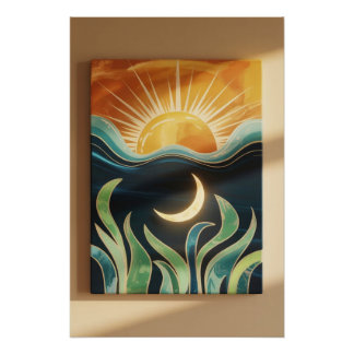 Mystical Sun Moon Bohemische Abstrakte Naturdekora Poster