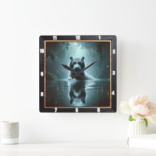 Mystical Tiger Forest Timepiece Quadratische Wanduhr