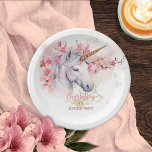 Mystical Unicorn Floral Girl 4. Geburtstag Party Pappteller<br><div class="desc">Die Einführung in unser faszinierendes Mystisches Einhorn und Pink Floral Girl 4. Geburtstag Party Design. Tauchen Sie ein in eine Welt der Verzauberung, während Sie sich auf Ihre kleine Feier vorbereiten. Diese exquisite Kollektion besticht durch ein majestätisches Einhorn als Brennpunkt, das elegant mit zarten rosa Blume und Set vor dem...</div>