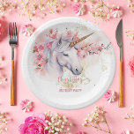 Mystical Unicorn Floral Girl 5. Geburtstagsparty Pappteller<br><div class="desc">Die Einführung in unser faszinierendes Mystisches Einhorn und Pink Floral Girl 4. Geburtstag Party Design. Tauchen Sie ein in eine Welt der Verzauberung, während Sie sich auf Ihre kleine Feier vorbereiten. Diese exquisite Kollektion besticht durch ein majestätisches Einhorn als Brennpunkt, das elegant mit zarten rosa Blume und Set vor dem...</div>