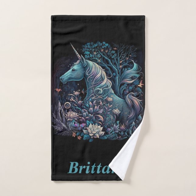Mystical Unicorn - Personalisierter Fantasy-Wald Badhandtuch Set (Handtuch)