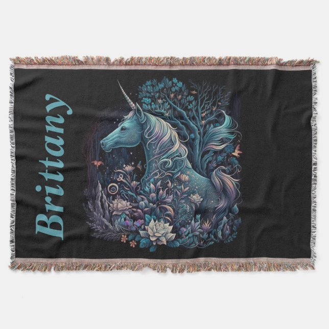 Mystical Unicorn - Personalisierter Fantasy-Wald Decke (Vorderseite)