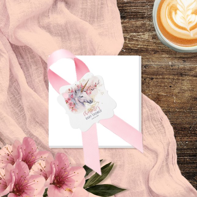 Mystical Unicorn | Pink Floral Girl Babydusche Geschenkanhänger (Von Creator hochgeladen)