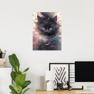 Mystical Watercolor Black Cat   Niedliche Katze Poster