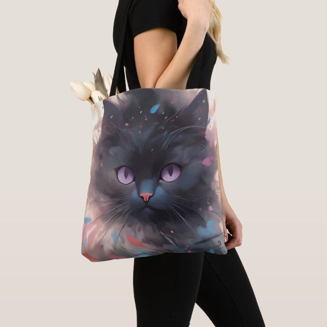 Mystical Watercolor Black Cat | Niedliche Katze Tasche (Von Nahem)