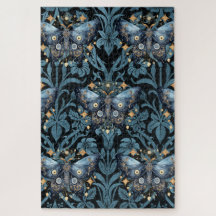 Mystical Watercolor Blue and Gold Night Moth