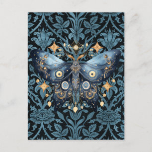 Mystical Watercolor Blue and Gold Night Moth Postkarte