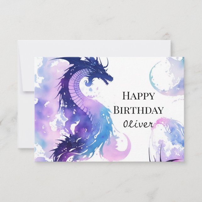 Mystical Watercolor Dragon Birthday Karte (Vorderseite)