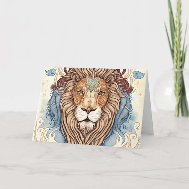 Mystical Watercolor Lion Danke Karte (Vorderseite)
