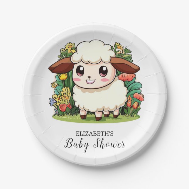 Mystical Whimsical Sheep Baby Dusche Pappteller (Vorderseite)