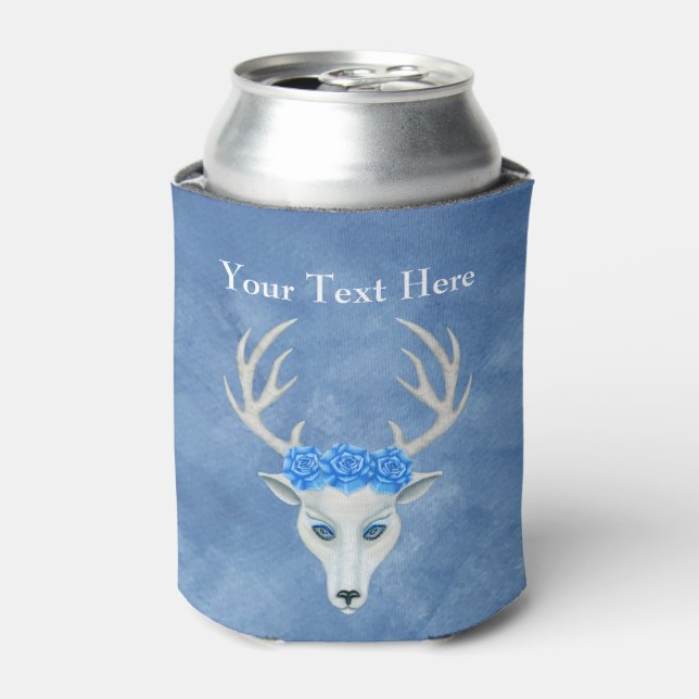 Mystical White Deer Head Blue Eyes Rose Antler Dosenkühler (Kanne Vorderseite)