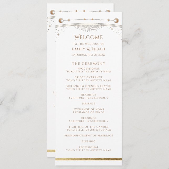 Mystical White Gold Sun Star Moon Astronomie Space Programm (Vorne/Hinten)