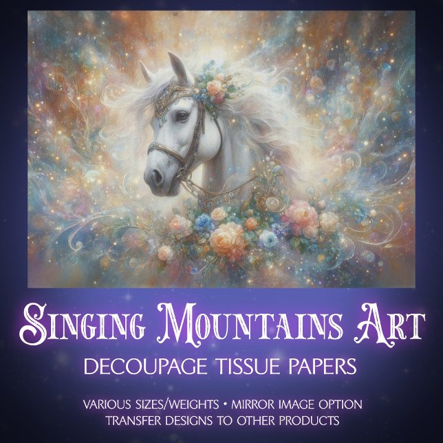 Mystical White Horse Celestial Art Decoupage Seidenpapier (Von Creator hochgeladen)