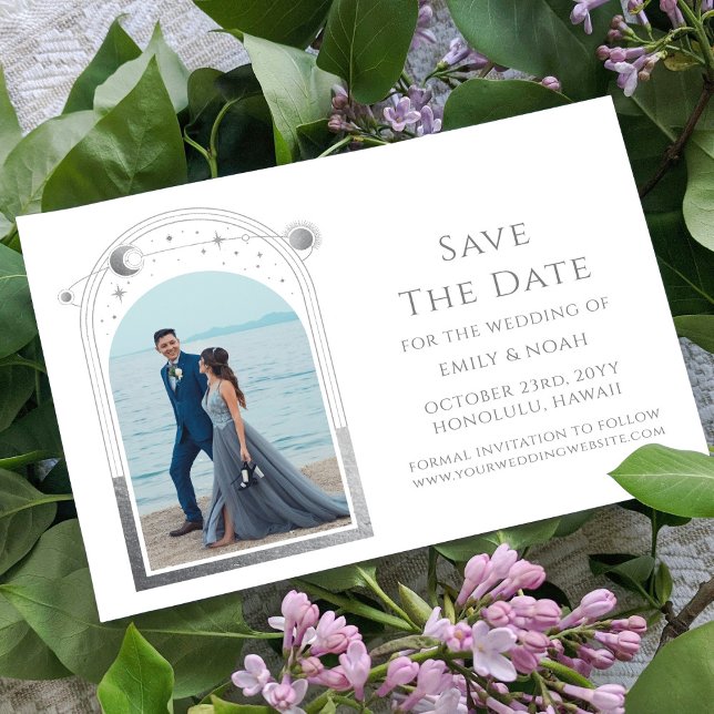 Mystical White Silver Sun Moon Star Space Save The Date (Von Creator hochgeladen)